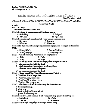 Ngân hang câu hoi môn Lich sư lơp 8 năm hoc 2016  2017 - Chu đê 2 Cac nươc Âu Mi cuôi thê ki XIX đâu thê ki XX)